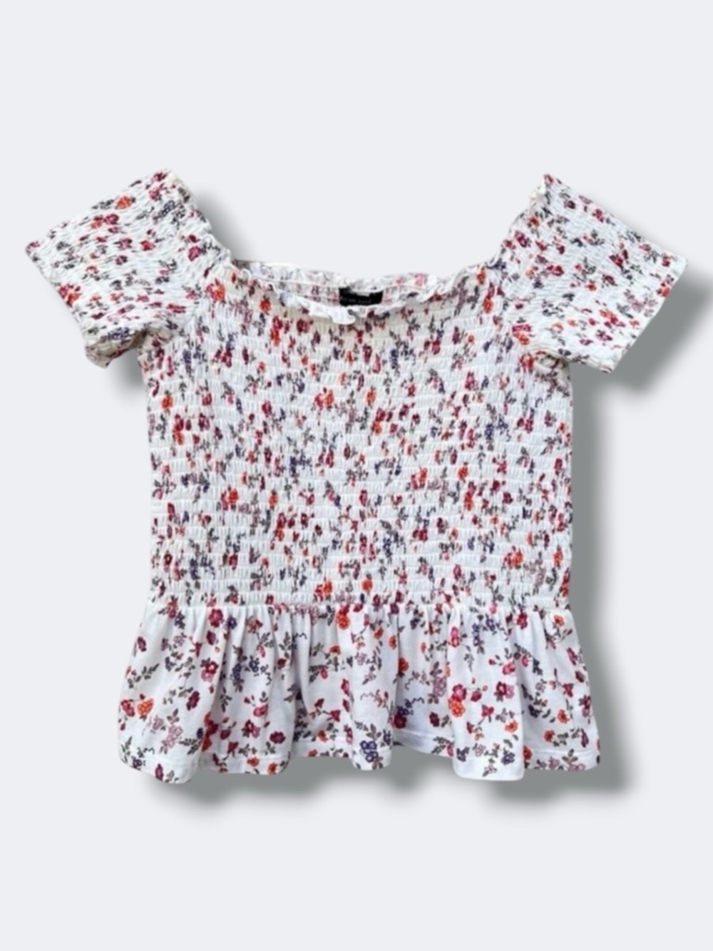 American Eagle Floral Top Size Small Smocked Off Shoulder Peplum Stretch